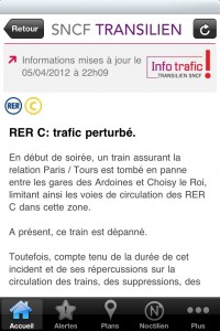 Capture d'écran alerte SNCF Transilien