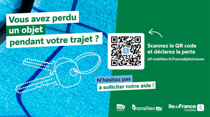 affiche "vous avez perdu un objet pendant votre trajet ? Sannez le QR code et déclarez la perte"